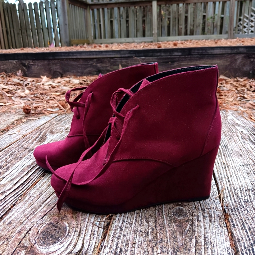 Burgundy Wedge Ankle Boots